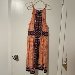 London Times Blue Orange Green Patterned Drape Dress Sz 12